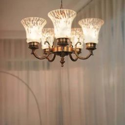 FOS LIGHTING White & Silver Aluminium 5-In-1 Chandelier With Glass Shade-picture-6