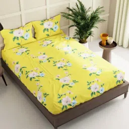 Bianca La Vogue Floral Yellow 152 TC Fabric Double Bedsheet with 2 Pillow Covers-image-3