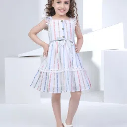 Peppermint Kids Beige Striped Dress image 1