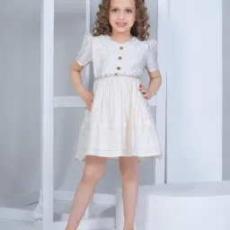 Peppermint Kids Beige Textured Dress with Belt image 1