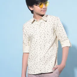 Crimsoune Club Kids Beige Printed Full Sleeves Shirt image 1
