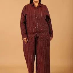 Moms Maternity Maroon Striped Plus Size Shirt With Trousers image 1