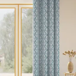 Haus & Kinder Blue Ornate Symphony Cotton Polyester Single Door Curtain 7 Ft image 1