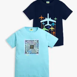 Zip Zap Zoop Boys Navy Blue & Sky Blue Regular Fit Printed T-Shirt - Pack of 2 image 1