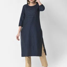 Span Blue Embroidered A Line Kurta image 1