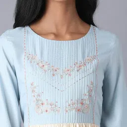 W Blue & Beige Embroidered Maxi Dress image 5