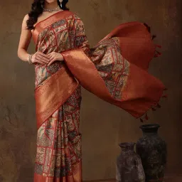 Silk Land Multicolored Silk Printed Saree With Unstitched Blouse image 1