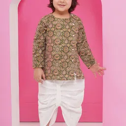 Aj DEZInES Boys Ethnic Motifs Printed Angrakha Pure Cotton Kurta with Dhoti Pants image 1