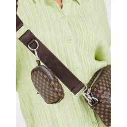 Styli Brown Monogram Printed Cross Body Bag image 3