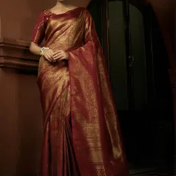 Vardha Maroon Woven Saree With Unstitched Blouse image 1