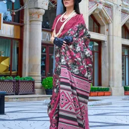 Vardha Black & Red Printed Saree With Unstitched Blouse image 1