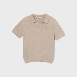 Fame Forever By Lifestyle Beige Cotton Regular Fit Textured Polo-picture-17