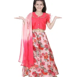 BownBee Kids Pink Printed Choli, Lehenga with Dupatta image 1
