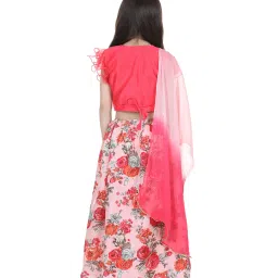 BownBee Kids Pink Printed Choli, Lehenga with Dupatta image 2