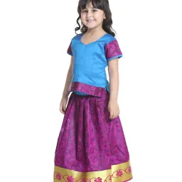BownBee Kids Blue & Purple Printed Choli with Lehenga image 3