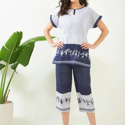 The Kaftan Company Blue Cotton Printed Night Dress-picture-29