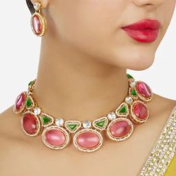 Zaveri Pearls Pink Green Stones Austrian Diamonds Embellished Necklace & Earring Set-ZPFK18059-picture-47