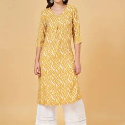 Rangmanch by Pantaloons Yellow Printed Straight Kurta-picture-45