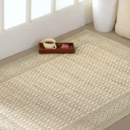 Peepul Tree Off White & Sea Green Cotton Printed Rug 4x6 ft-image-38