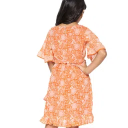 Global Desi Girl Orange Floral Print Dress image 2
