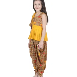 BownBee Kids Brown & Yellow Printed Kaftan with Dhoti image 3
