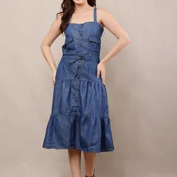 Mast & Harbour Women Solid Utility Pockets Sleeveless Fit & Flare Midi Dress-picture-39