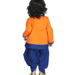 BownBee Kids Orange & Navy Printed Top with Dhoti image 2