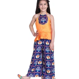 BownBee Kids Blue & Yellow Printed Patola with Palazzo image 1