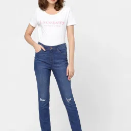 Vero Moda Dark Blue Slim Fit Distressed Jeans image 4