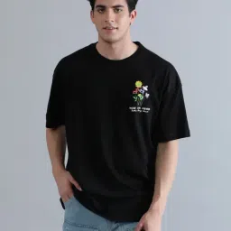 Bene Kleed Black Loose Fit Printed Cotton Crew T-Shirt-image-49