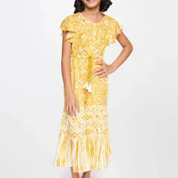 Global Desi Girl Kids Yellow Floral Print Jumpsuit image 4