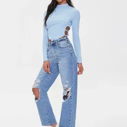 FOREVER 21 WOMEN HIGH WAIST STRAIGHT FIT REGULAR LENGTH JEANS image 4