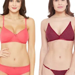 N-Gal Coral & Maroon Printed Bra & Panty Set (Pack Of 2) image 1