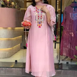 TURITY Women Ethnic Motifs Embroidered Regular Mirror Work Chanderi Silk Kurta with Trousers & With Dupatta-picture-38