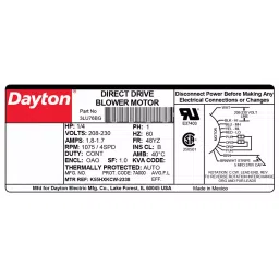 Dayton 1/4 HP Single Phase Stud Mount Direct Drive Blower Motor, 3LU76 image 3