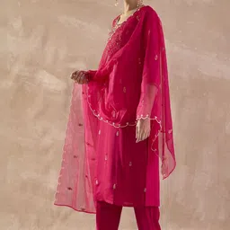Indo Era Women Floral Embroidered Regular Thread Work Kurta with Trousers & With Dupatta-image-23