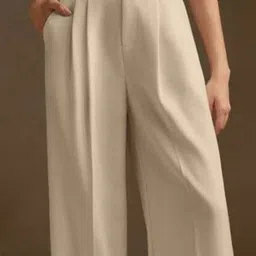 BROADSTAR Women Solid Smart Loose Fit High-Rise Easy Wash Pleated Trousers image 2