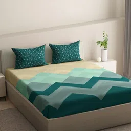 wakefit Green & Beige Geometric 144 TC King Bedsheet Set- 2.74 m x 2.74 m image 2