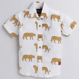 Polka Tots Jungle Theme Half Sleeves All Over Leopard Printed Shirt - White-image-70