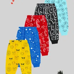 KUCHIPOO Pack Of 5 Animals & Stars  Printed Track Pants - Multi Colour-picture-14