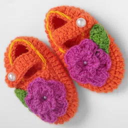 The Original Knit - The Purple Flower Booties - Orange & Purple-image-24