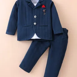 JASH KIDS Woven Full Sleeves Solid Color T-Shirt & Bottom Set - Navy Blue-picture-27