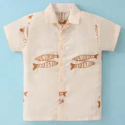 Dapper Dudes Half Sleeves Fish Embroidered Shirt - Cream-picture-23