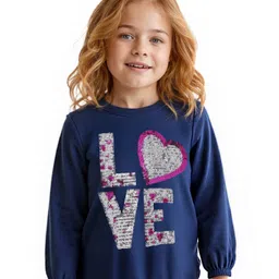 Babyhug Cotton Knit Full Sleeves Top With Sequin Detailing - Navy Blue-picture-26