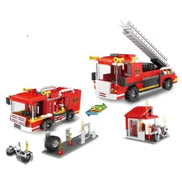YAMAMA Building Blocks 2 In 1 City Fire Truck Bricks Blocks Toys For Kids Fun And Educational Toys For Kids Fire And Rescue Truck Blocks 184 Pcs  Multicolor-image-88