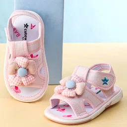 Cute Walk by Babyhug Printed Sandals With Velcro Closure & Floral Applique - Pink-picture-33
