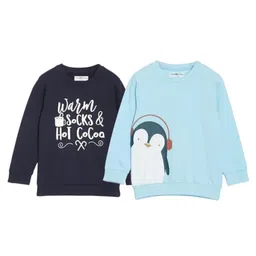 The Mom Store Cotton Blend Knit Pack Of 2 Full Sleeves Typography & Bird Printed Light Winter Sweatshirts - Navy & Light Blue-picture-40