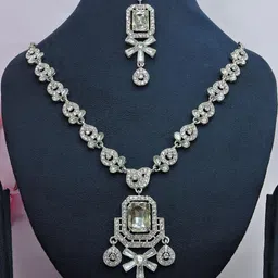 Anouk Rhodium-Plated Stones Studded & Beaded Jewellery Set image 2