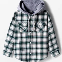Pine Kids Cotton Woven Full Sleeves Brushed Hooded Shirt With Checks - Green image 2