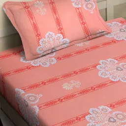 Myntra Elegant Homes Orange & White Floral 400 TC Single Bedsheet with 1 Pillow Covers image 2